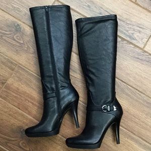 Nine West black leather knee high boots, size 7.5
